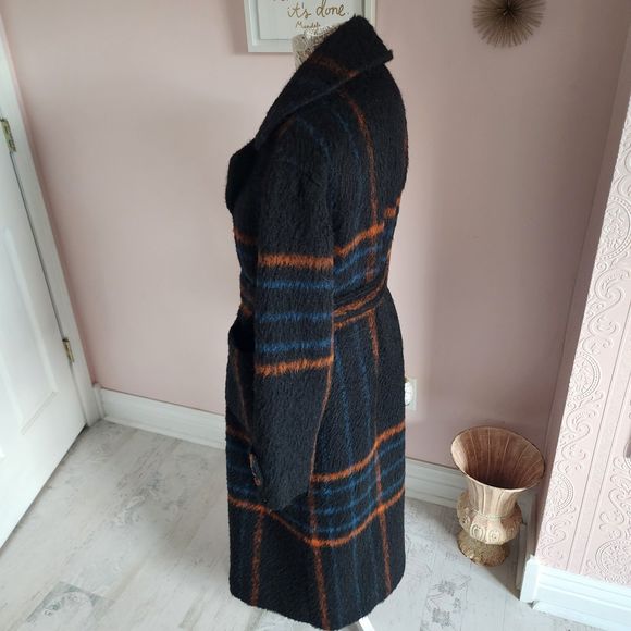 SOLD Trina Turk Wool double breasted mohair long coat fun colors  belt 6 - Picture 4 of 13